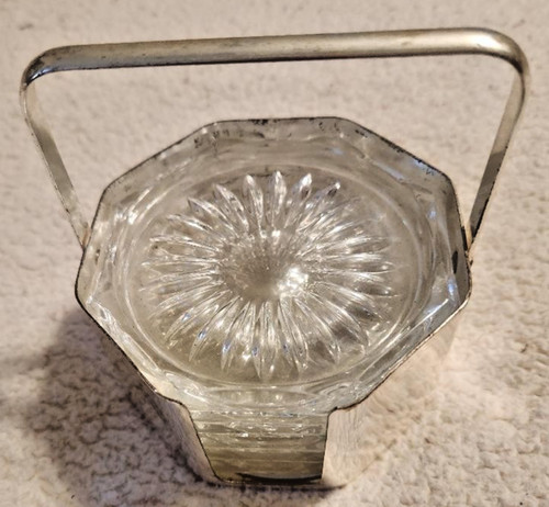 Vtg silver plated caddy holder - plated,